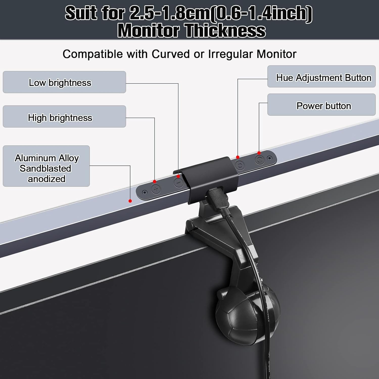Anpro Monitor Lampe, Computer Monitor Light Bar mit Touchscreen, 3 Farbtemperaturen, stufenlose Einstellung, keine Blendung und kein Flimmern, Augen schützen, Grau