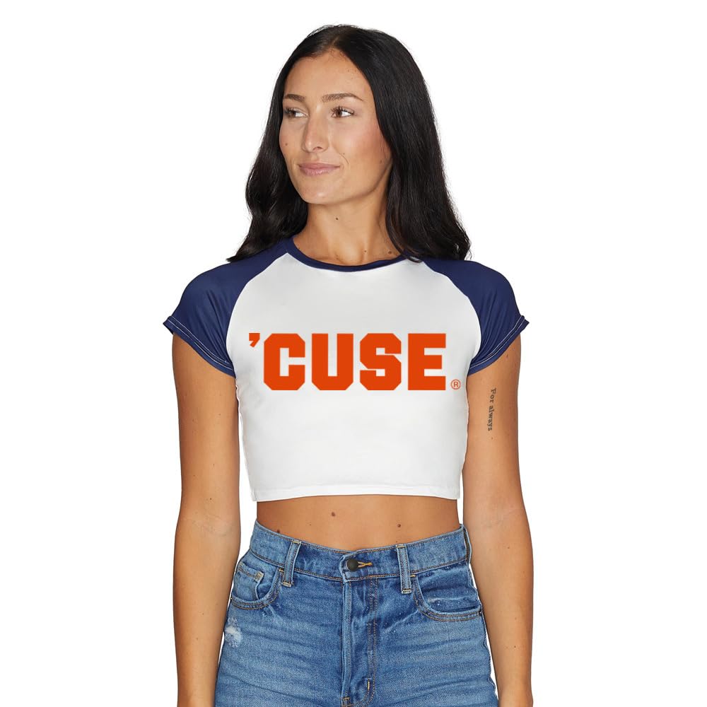 Lojobands Women's Tailgate Outfit College Game Day Team Tee T-Shirt Crop Top, Syracuse Orange, X-Small