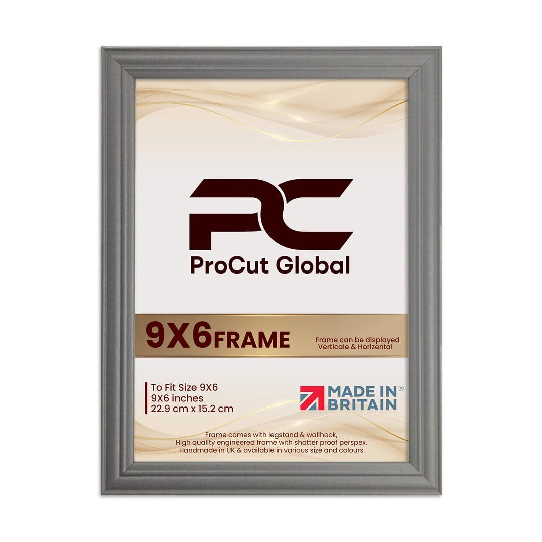 Procut Global 9X6 Dark Grey Picture Frames - Classic Wooden Photo Frame with Shatterproof Perspex for Wall or Tabletop - Perfect for Posters, Certificates & Prints - Sizes & Colors Available