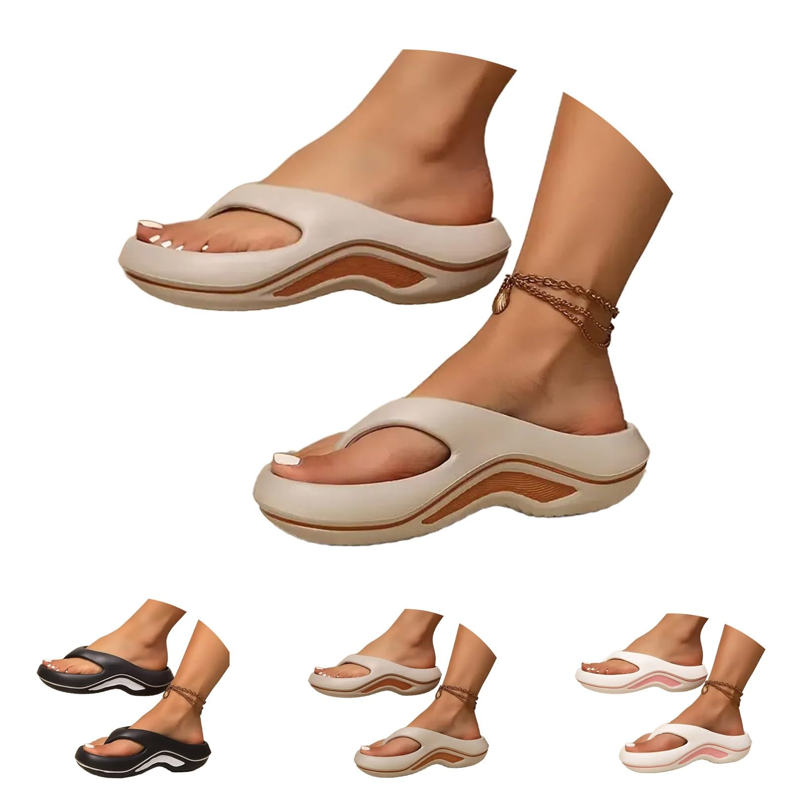 riou Chanclas Mujer Moda Ortopedicas Comodas Soporte del Arco Chancletas Baño Verano Cool Playa Piscina Ligera Abierta Sandalias