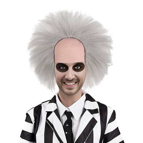 Miniatura 2 de MUPUL Betelgeuse Cosplay corto esponjoso ondulado payaso calvo peluca para fiesta de Halloween disfraz pelucas para adultos