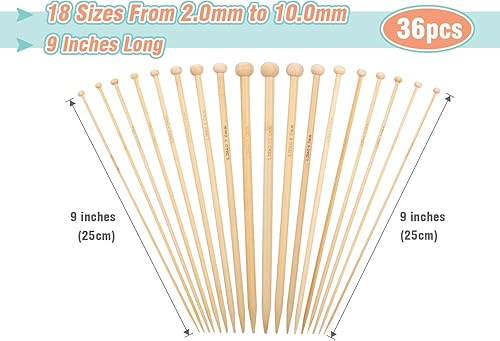 Miniatura 9 de LIHAO Juego de 30 agujas de tejer de bambú, agujas de tejer de madera, accesorios para principiantes hechos a mano, de un solo punto de 0.079 in a