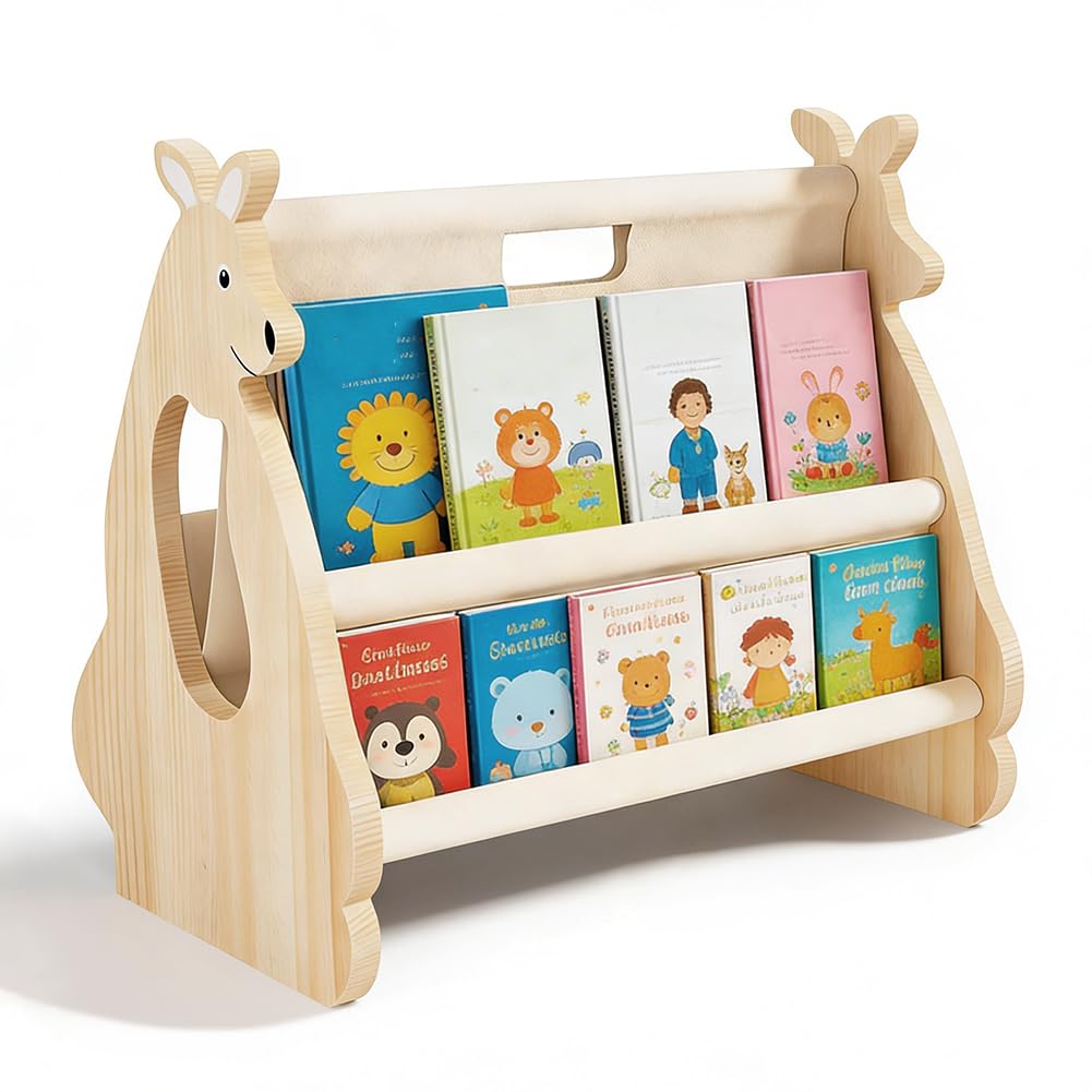 Libreria Montessori Per Bambini In Legno Con Design Canguro – Libreria Per Cameretta, Portatile, Favorisce L Autonomia, Facile Da Montare, Ideale Per Neonati E Asili