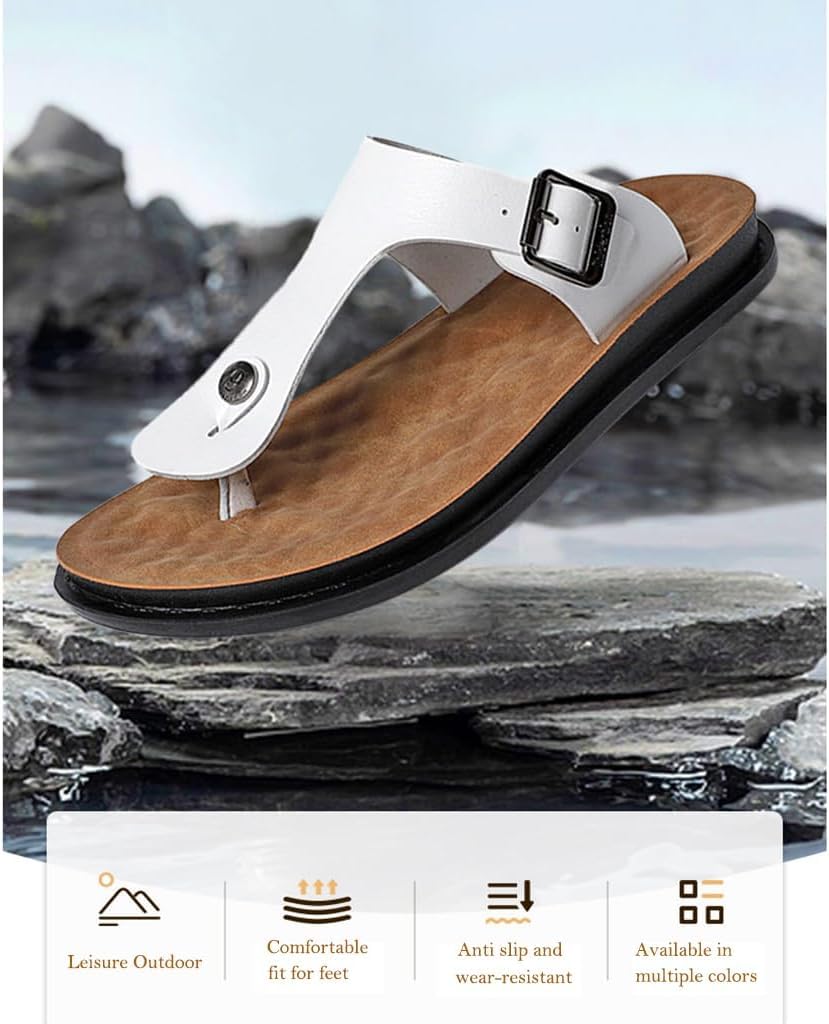 Chanclas De Verano De Cuero para Hombre, Zapatillas Casuales, Modernas, Sin Cordones, para Playa, con Hebilla De Metal Ajustable., Black, 45 EU