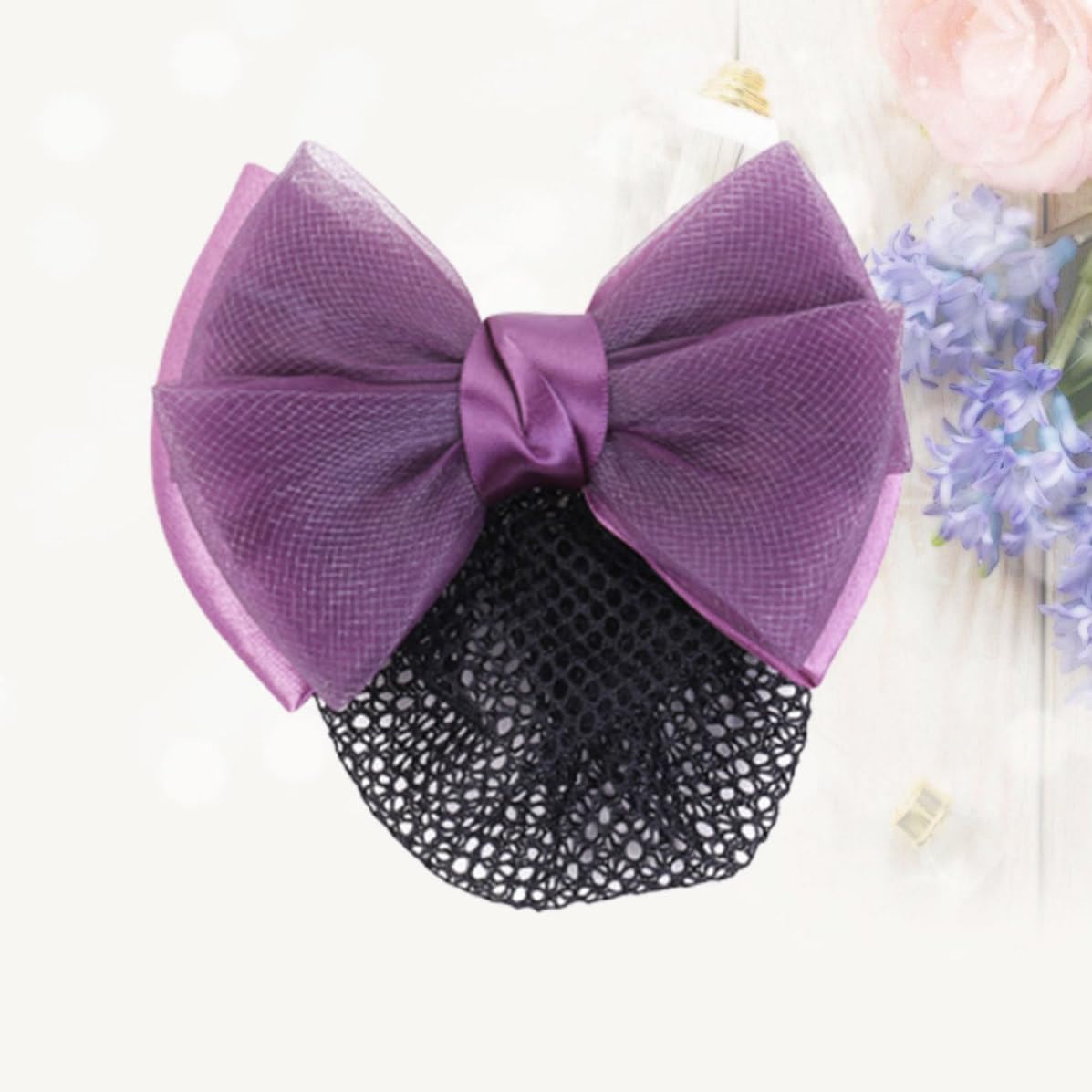 Purple Bowknot Hair Clip with Hairnet for Elegant Updo Styling image 5