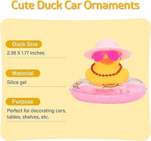 Miniatura 2 de wonuu Decoración de coche de pato de goma, accesorios para automóvil, adorno de tablero de instrumentos con sombrero de vaquero, anillo de natación,