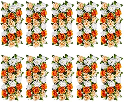 BLOSMON Artificial Flowers Wedding Centerpieces Decorations Fake Flowers 2 Pcs Royal Blue&White Silk Floral Arrangement Dinning Table Runner Centerpiece, Rose Flower for Room Reception Table Decor
