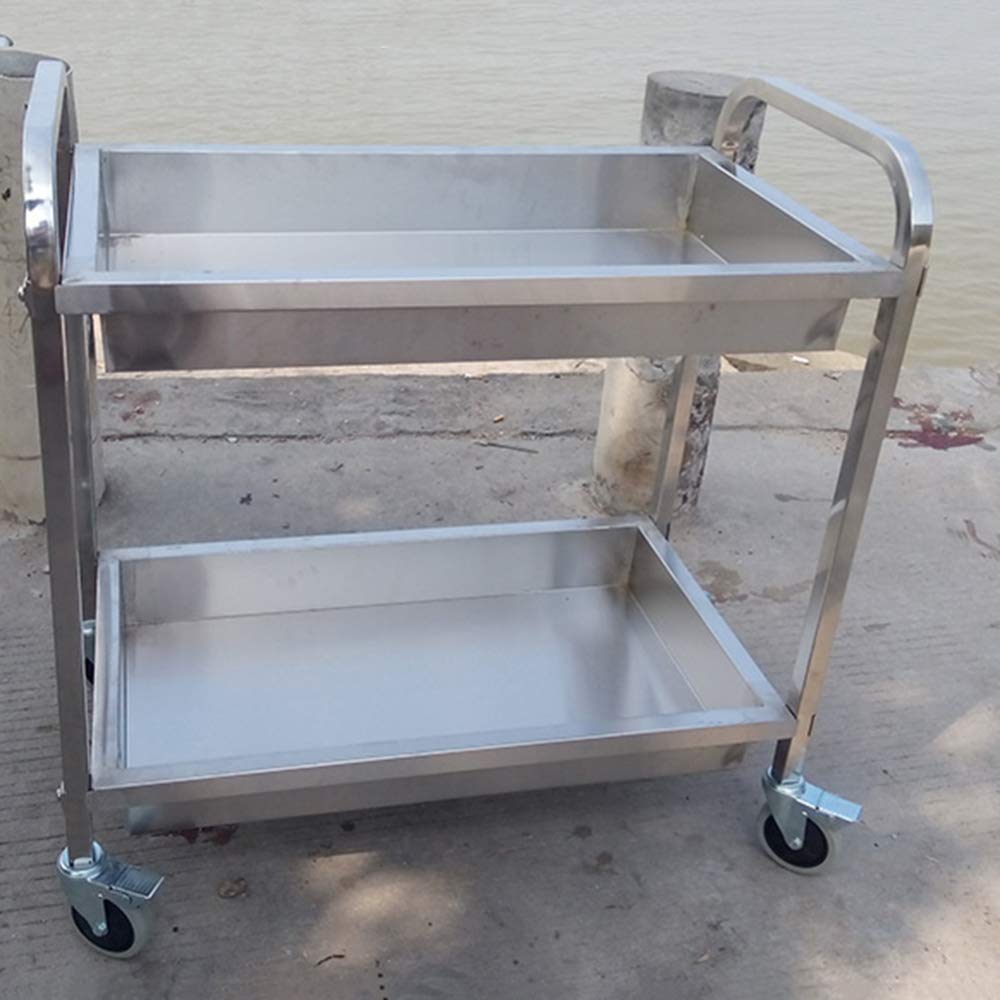 Carrello portavivande in Acciaio Inox a 2 Ripiani con Ruote, Carrello da Cucina, Carrello da Portata, ripiano portaoggetti per Catering con Ruote bloccabili per Hotel, ristoranti,