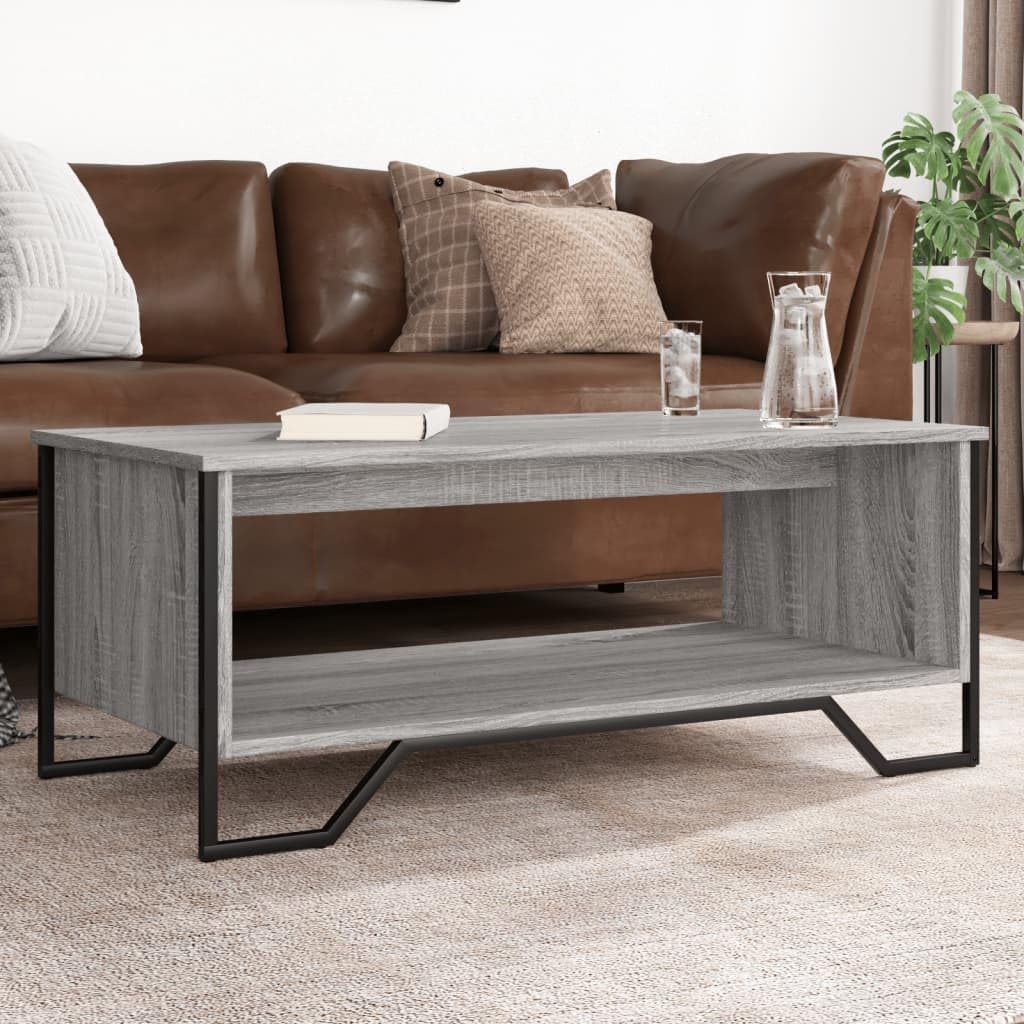 Table basse gris Sonoma 100cm pour salon avec grand espace de rangement