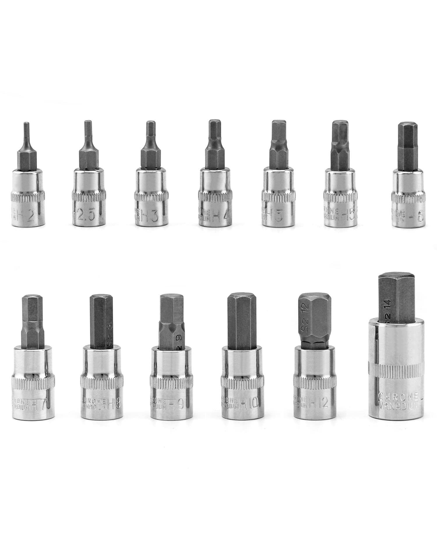 Set 13 Chiavi A Bussola Con Punta Esagonale - Attacchi 1/4, 3/8, 1/2 Pollici, Acciaio Cromo Vanadio - Foto 2