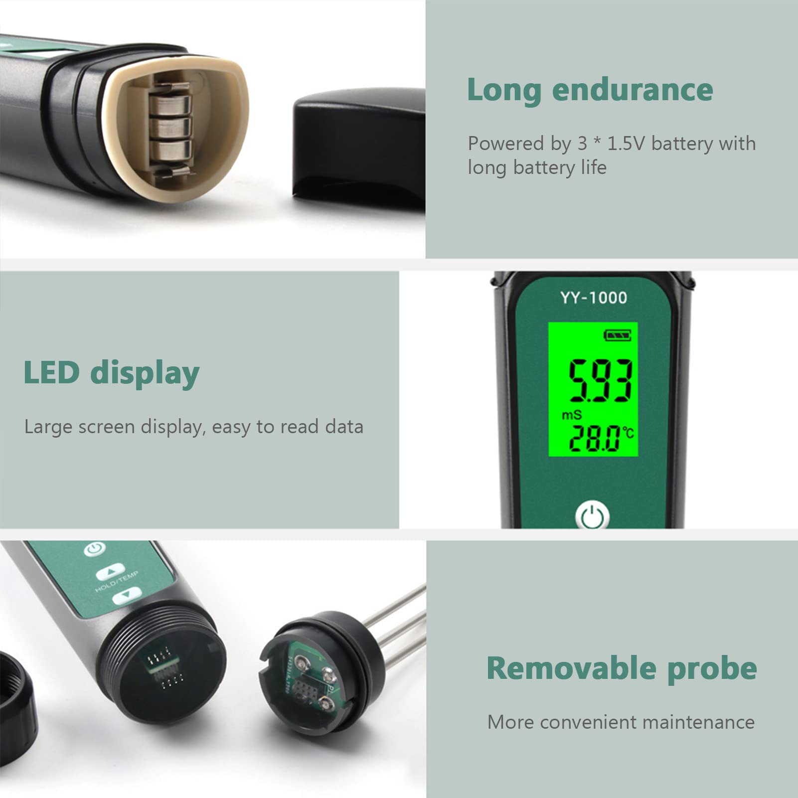 Kavolet Tester di suolo digitale LED,tester di suolo tre in (test di conducibilità/temperatura/umidità CE), tester di terreno ideale per la cura delle piante, giardini, prati e fattorie