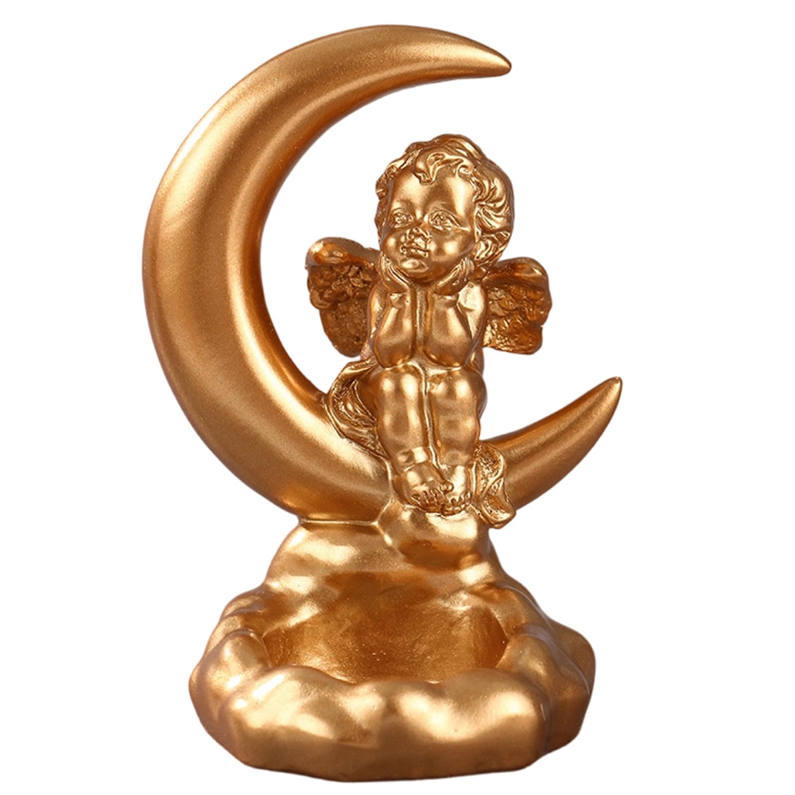 Tsophreniq Resin Moons Angelic Sculpture Tealight Holders Desktop Centerpieces Decoration for Wedding Baptisms Ornament Stand Desk