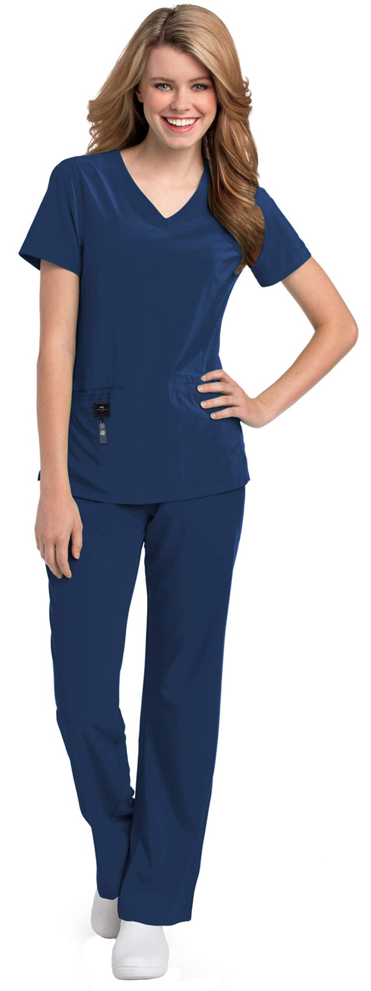 Landau Urbane Performance Scrub Set Bundle- 9015 Motivate V-Neck Top & 9312 Endurance Cargo Pants & MS Badge Reel