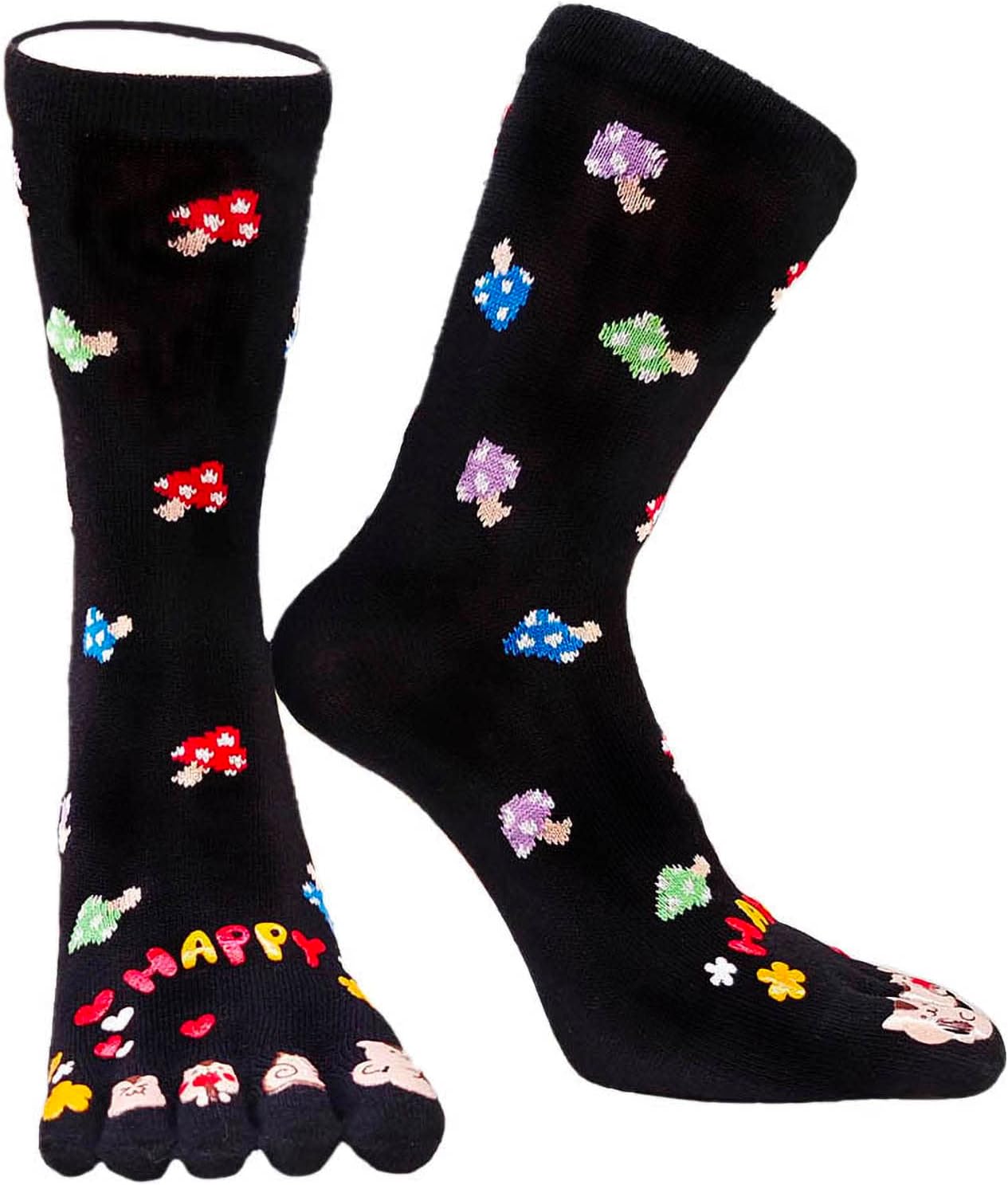 IXITON Women's Toe Socks Five Fingers Socks Cute animal pattern socks Funny cartoon Sports Toe socks