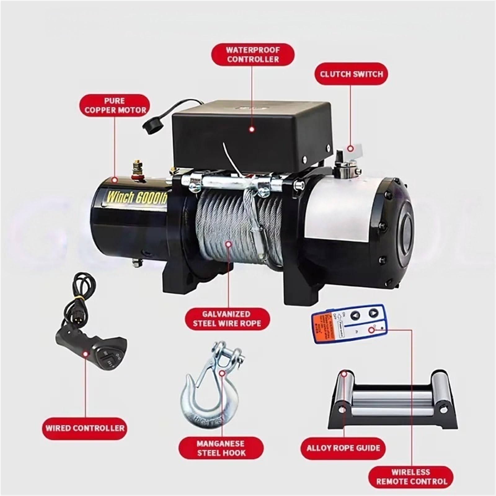 12 V/24 V Verricello Elettrico Di Soccorso Stradale Auto Per Uso Domestico Gru Montata Trazione Strumento Sollevamento Argani elettrici(24V)