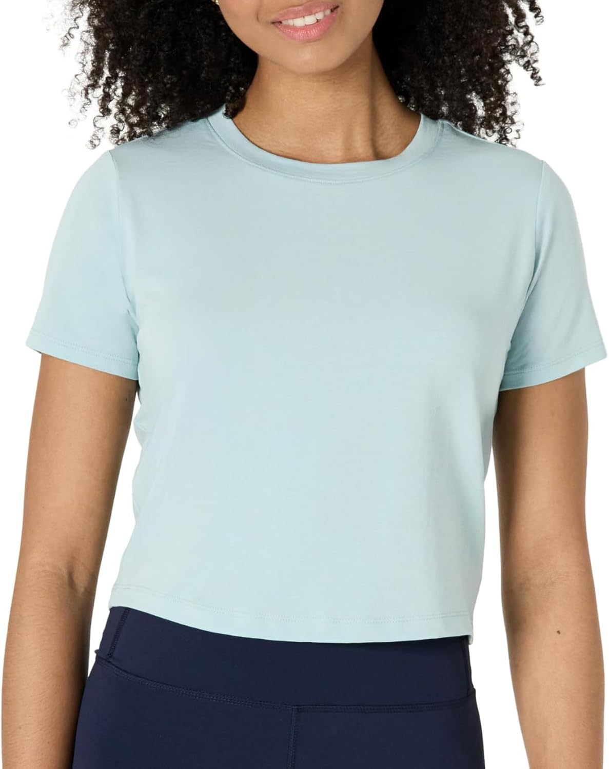 Amazon Essentials Women's Active Soft Cotton Crewneck Short Sleeve Yoga Workout Lightweight Cropped T-Shirt