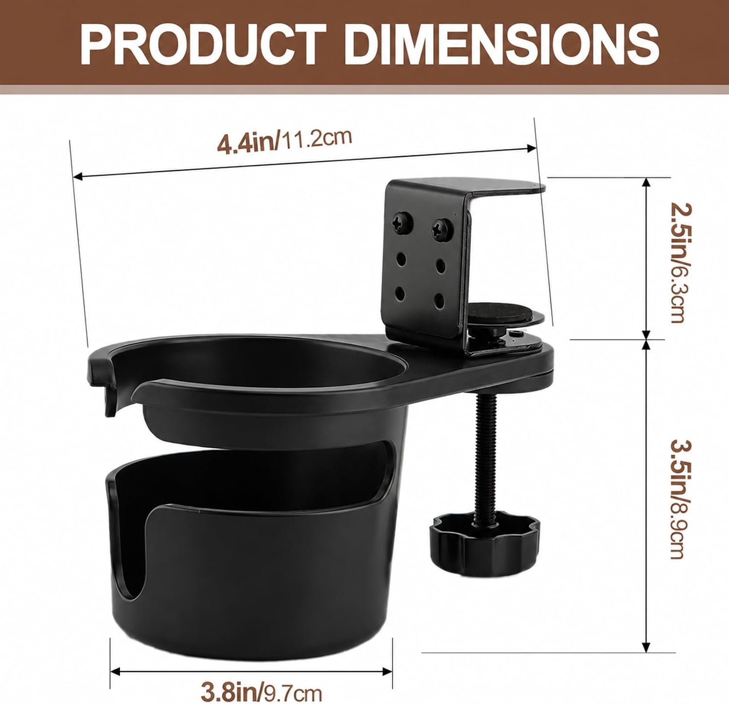 360° Rotating Desk Cup Holder Clamp, Anti-Spill Cup Holder, Clamp-On Design