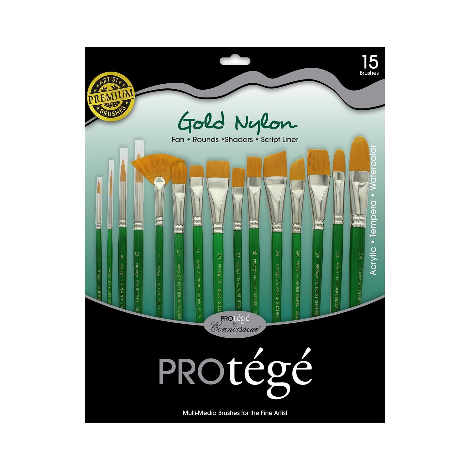 Connoisseur Goldfarbenes Nylon-Pinsel-Set mit kurzem Griff, 15-teilig