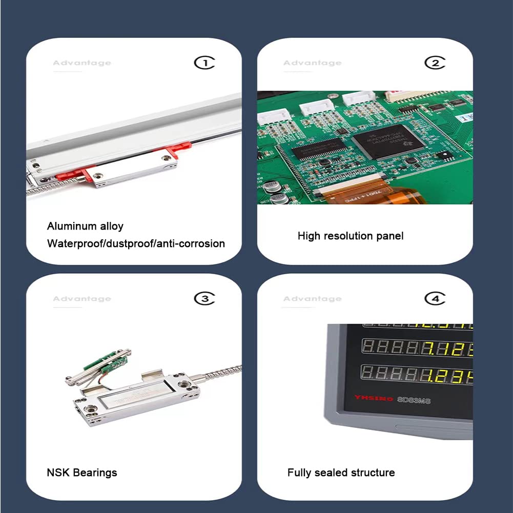 3 Achse Digitalanzeige Kit GUILOPOER 5µm Digitalanzeige mit 3 Axis Linear Maßstab für CNC-Fräsen Elektronische Linearwaage Fräsmaschinen Positionsanzeige (200mm+400mm+550mm)