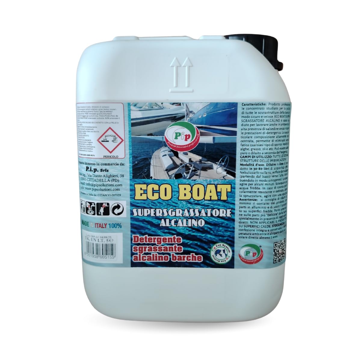 Pip Detergente per Barche Eco Boat, Super Sgrassatore Alcalino, Sgrassante Nautico, Completa Cura e Manutenzione della Imbarcazione, Professionale, Concentrato, TK Un LT.5 = kg 5