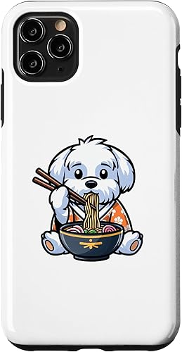 Funda para iPhone 11 Pro Max Maltese Ramen Funny Dog Japanese Food Case