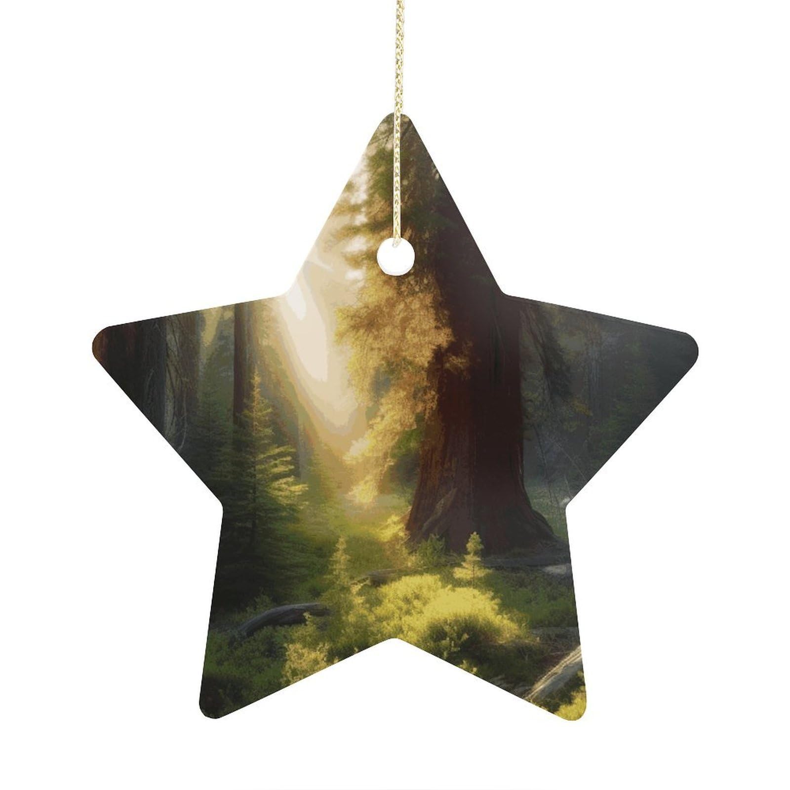 Morning Sunlight in Wilderness Stars Ornaments Ceramic Christmas Tree Hanging Light in Weight Christmas Star Pendants Funny Double-Sided Printed Xmas Ornaments for Gifts
