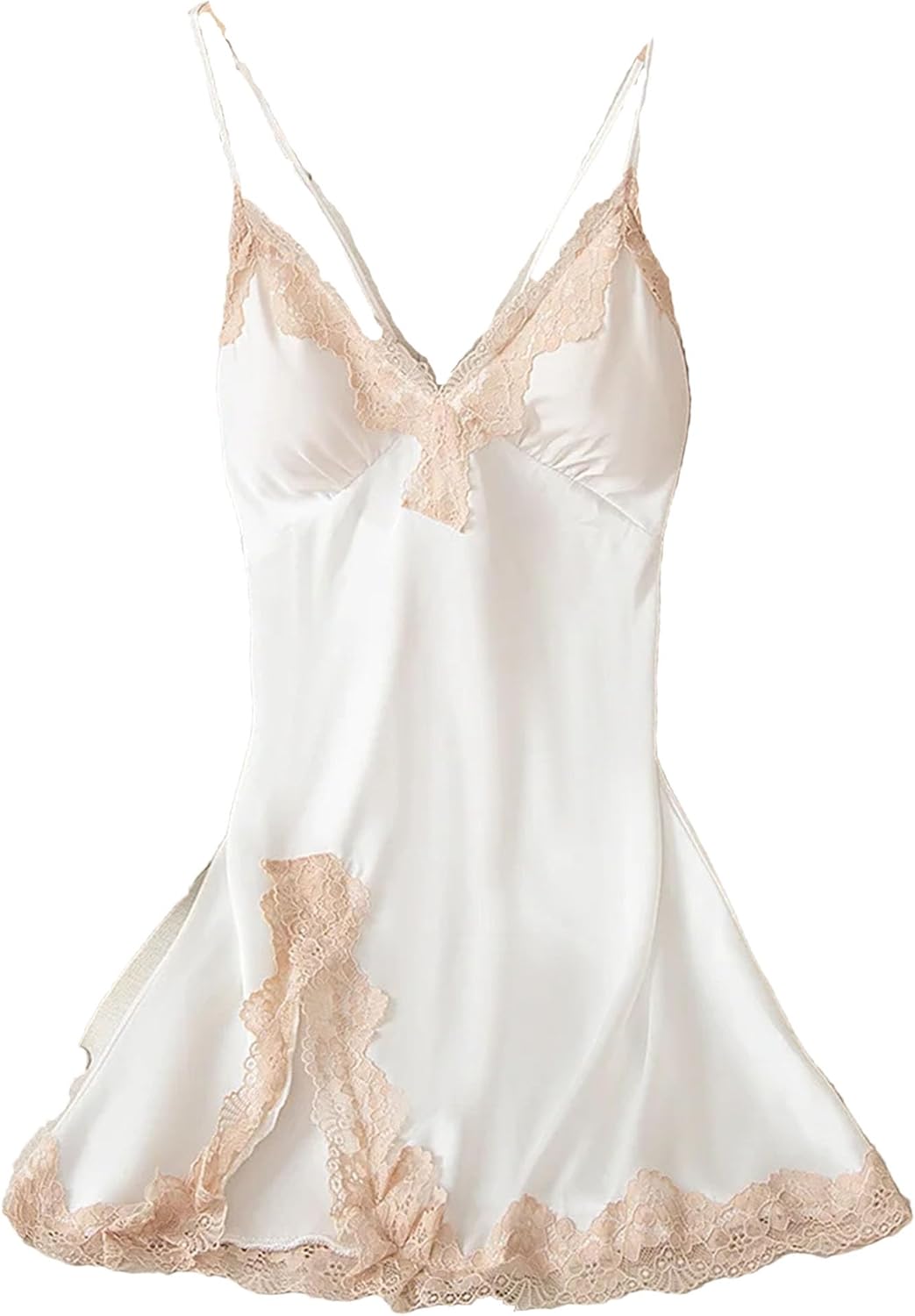 Women's Sexy Splits Nightgown Adjustable Straps V-Neck Backless Lace Crochet Nightdress Soft Lingerie Dress for Lounge