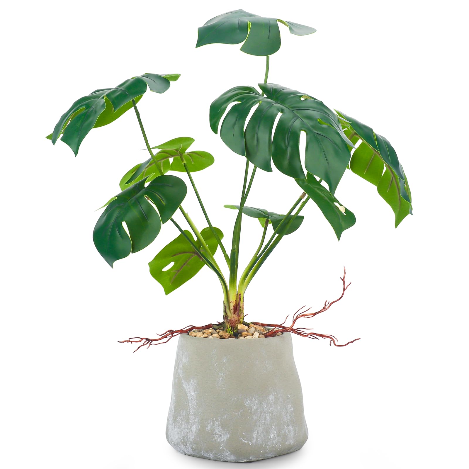 Fake Plants Large Artificial Monstera Faux Potted Plants Indoor Decoration, Faux Floor Plant for Indoor House Decor, Living Room, Bedroom, Office, House Plants - Cement Bag Pot Monstera