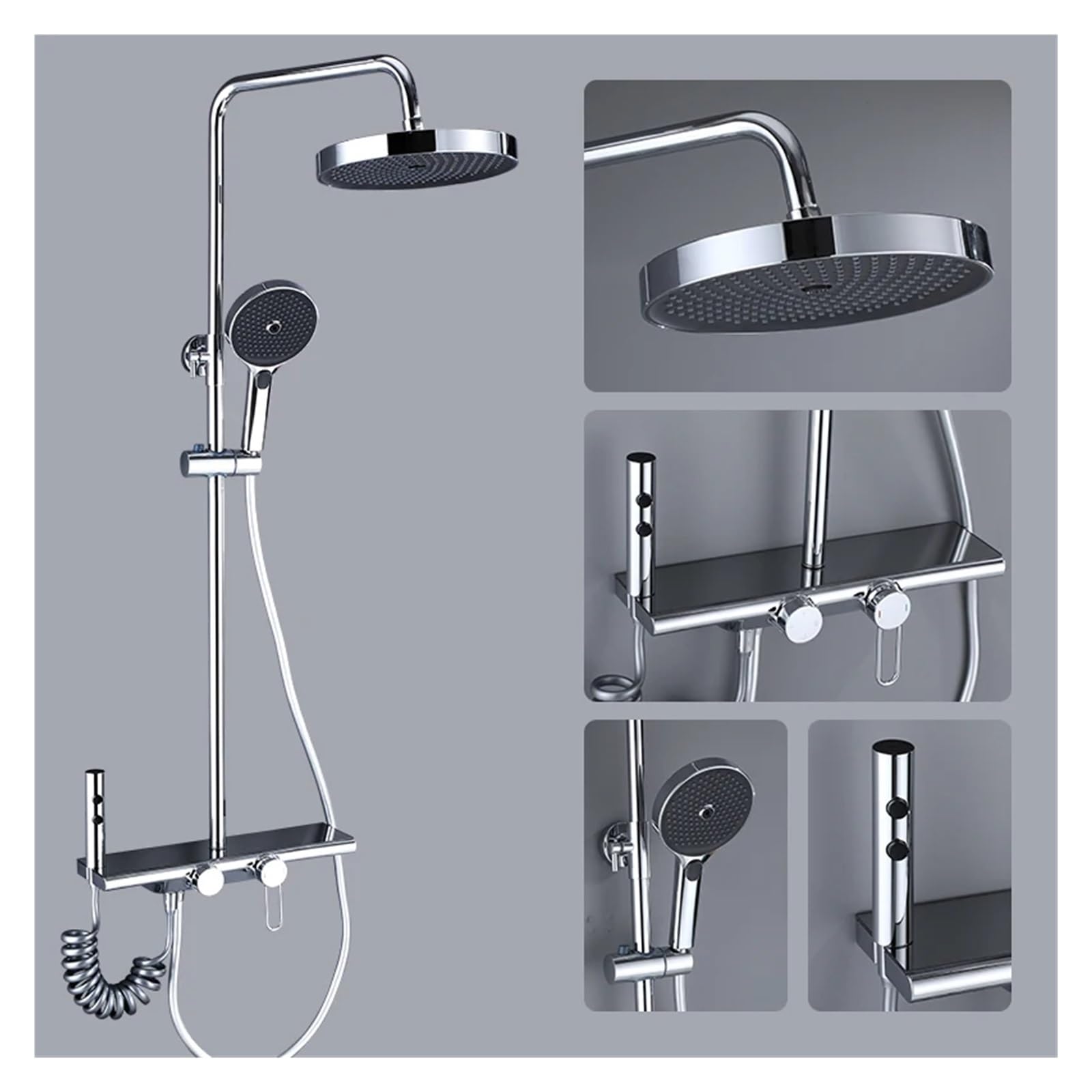 Système de douche de luxe finitions chromées et grises durables LWX