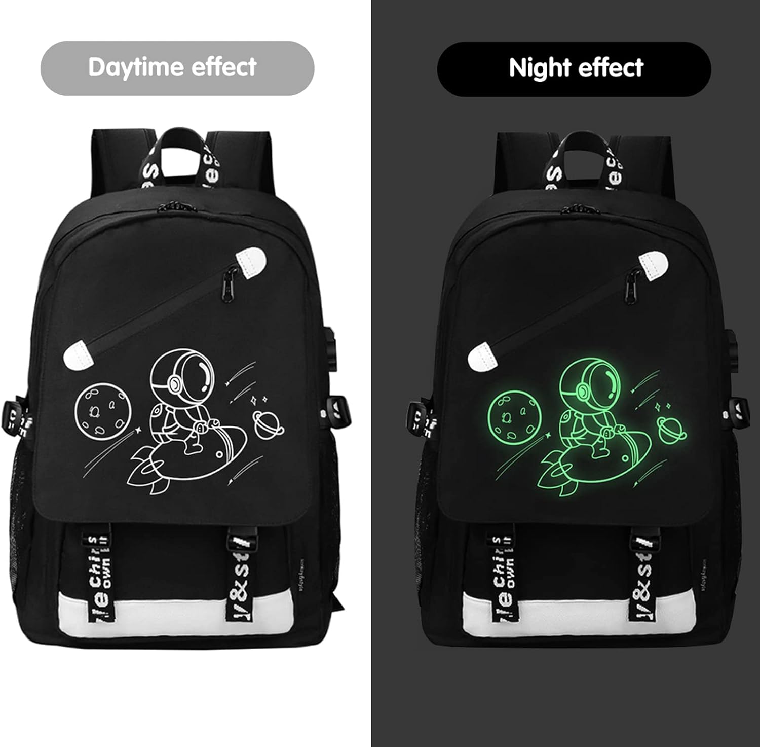 MCWTH School Backpacks for Teen Boys, Luminous School Bag Bookbags for Kids (Space Rocket)