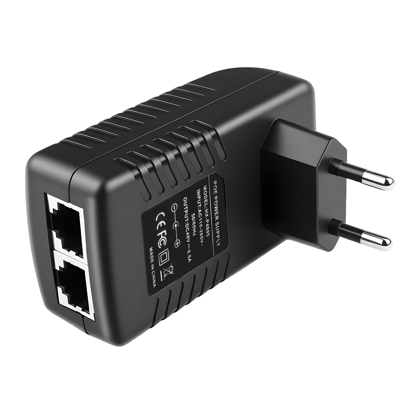 48V 0,5A Inyector PoE, 100 Mbps Adaptador Inyector PoE con Enchufe Europeo, Enchufe de Pared Adaptador Ethernet Plug and Play para Conmutador de Red, Cámara IP, WAP y Teléfonos VoIP
