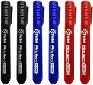 (Pack of 6) Black Blue & Red Whiteboard Markers Dry Erase Marker Pens Dry Wipe Whiteboard Pens Bullet Tip Non Toxic Low Odour for Writing on Whiteboard Planners Glass For School Office & Home