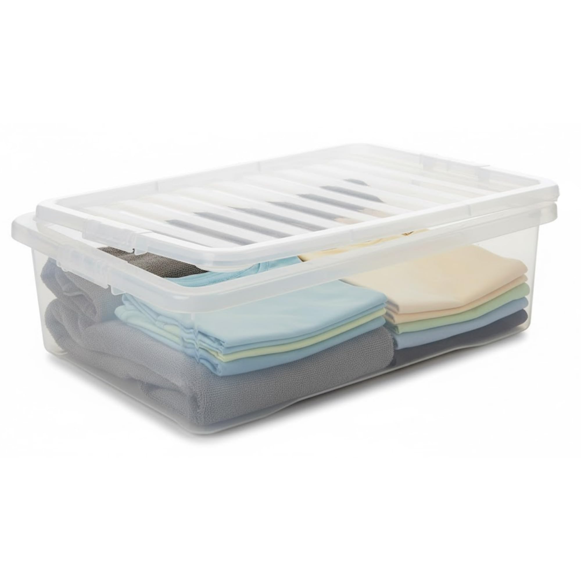 KYY'Z - 32L Under Bed Box with Lid - Clear Plastic Organiser Container - Stackable Storage Solution for Clothes Toys Bedding Multipurpose Bin for Home Office Bedroom Garage - 60 x 40 x 18cm (1)