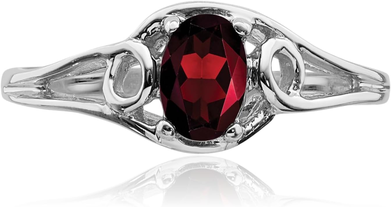 IceCarats 10K Solid White Gold 0.60 carat Red Garnet Filigree Solitaire Ring 1mm Slim Band Oval Cut, Natural, Prong Set