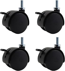 4pcs 1.5 Inch M6 Threaded Stem Swivel Caster Wheels Universal 360 Degrees Rotatable Caster Replacement with Locking Brake for Rolling Small Furniture Desk Cabinet Shelf, Load Capacity 66Lb