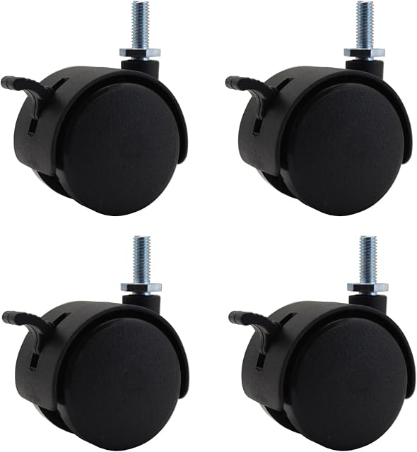 4pcs 1.5 Inch M6 Threaded Stem Swivel Caster Wheels Universal 360 Degrees Rotatable Caster Replacement with Locking Brake for Rolling Small Furniture Desk Cabinet Shelf, Load Capacity 66Lb
