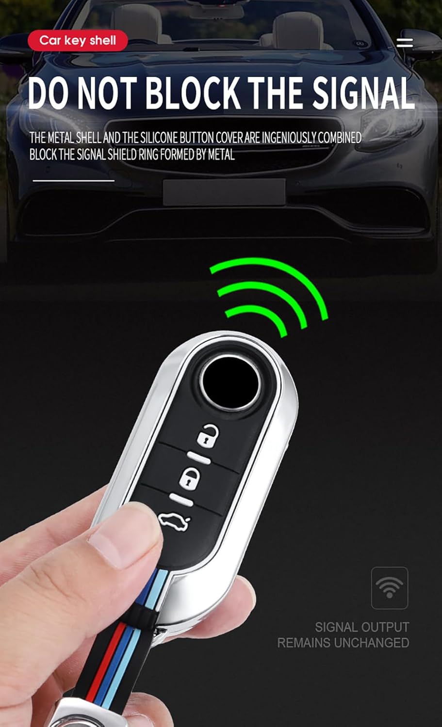 SANRILY Luminous 3 Button Key Fob Cover Case Fit for Fiat 500 500C 500L 500X Abarth Keyless with Keychain Black