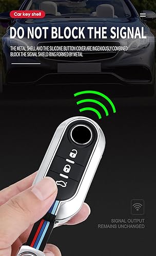 Miniatura 4 de SANRILY Funda luminosa de 3 botones para llavero Fiat 500 500C 500L 500X Abarth sin llave con llavero plateado