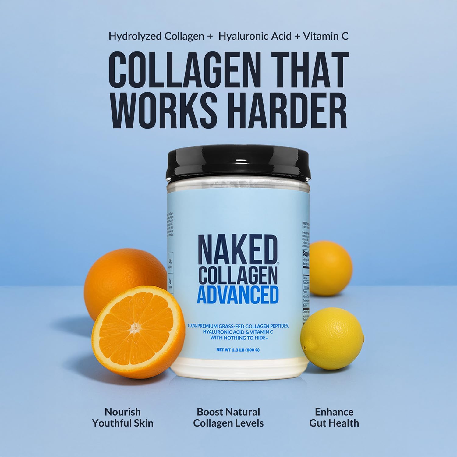 NAKED Collagen Advanced - Peptides Protein Powder, Hyaluronic Acid, Vitamin C, Pasture-Raised, Grass-Fed Hydrolyzed Collagen Supplement, Paleo Friendly, Non-GMO, Keto, Gluten Free, 1.3LB - Image 2