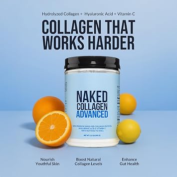 NAKED Collagen Advanced - Peptides Protein Powder, Hyaluronic Acid, Vitamin C, Pasture-Raised, Grass-Fed Hydrolyzed Collagen Supplement, Paleo Friendly, Non-GMO, Keto, Gluten Free, 1.3LB