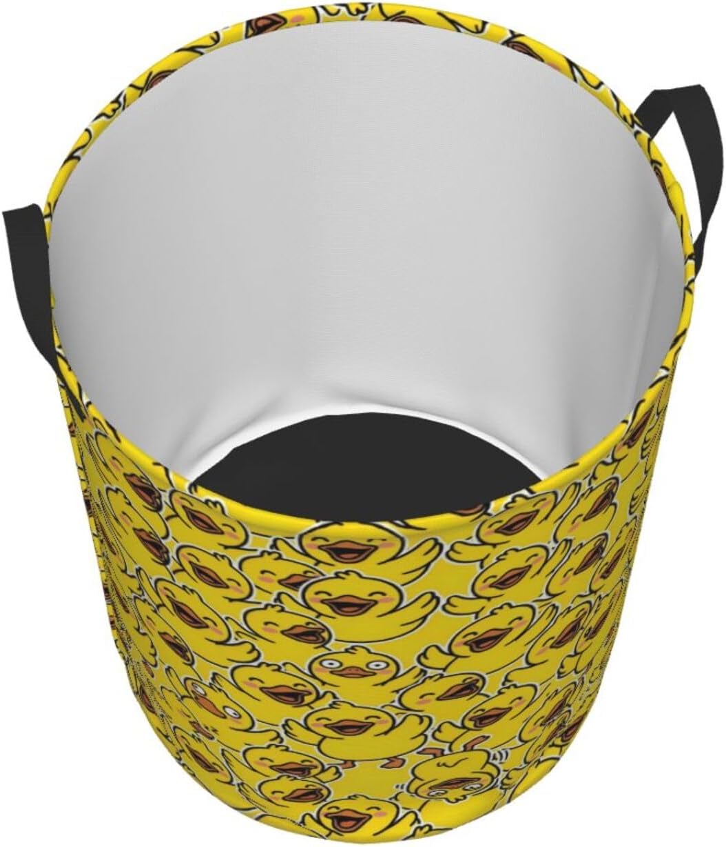Funny Rubber Ducks Laundry Hamper Bag With Waterproof Liner - Round Laundry Basket Foldable Clothes Storage Organizer For Bathroom Bedroom Nursery Dorm, M-19.6"X 15.7" image 2