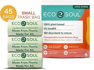 ECO SOUL [17 inch x 19 inch, 45 Pack] Small Compostable Trash Bags | Eco-friendly Biodegradable Bags for Garbage Bins | Heavy Duty & Leak-Resistant | Home, Office & Kitchen Use (43 x 48 cm)