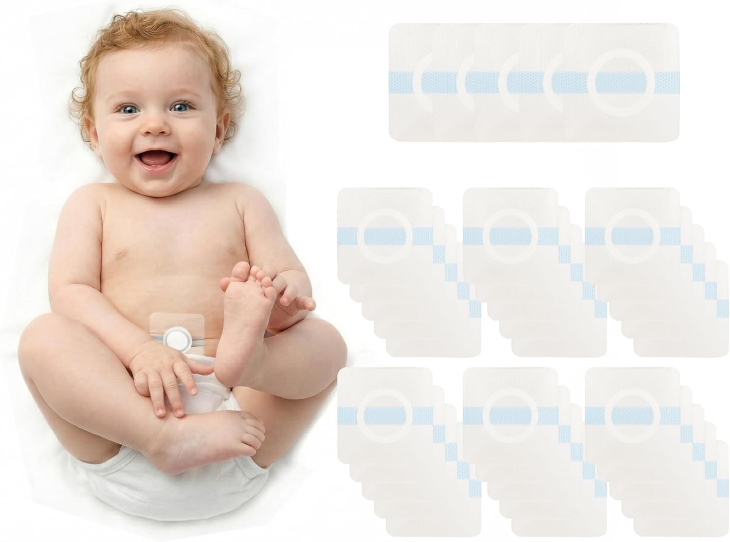 QCWN 35 Pcs Baby Belly Button Patches for Umbilical Hernia Waterproof Newborn Navel Sticker Belly Button Shaper Cotton Hernia Belt Alternative for Infants Ombligueras para Bebe