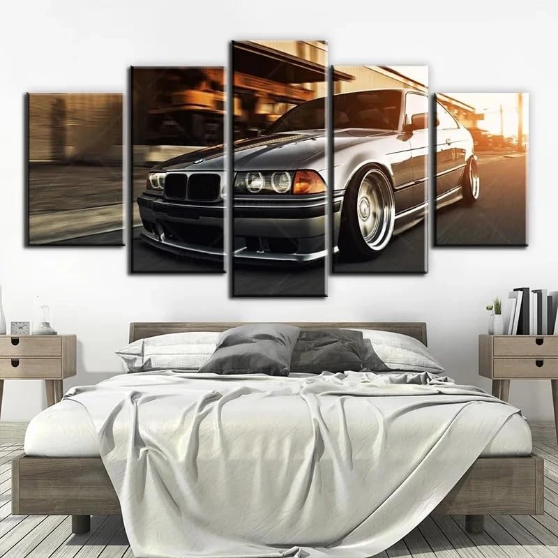 Tableau de decoration murale 5 parties voiture E36 pour habiller un grand mur vide de salon