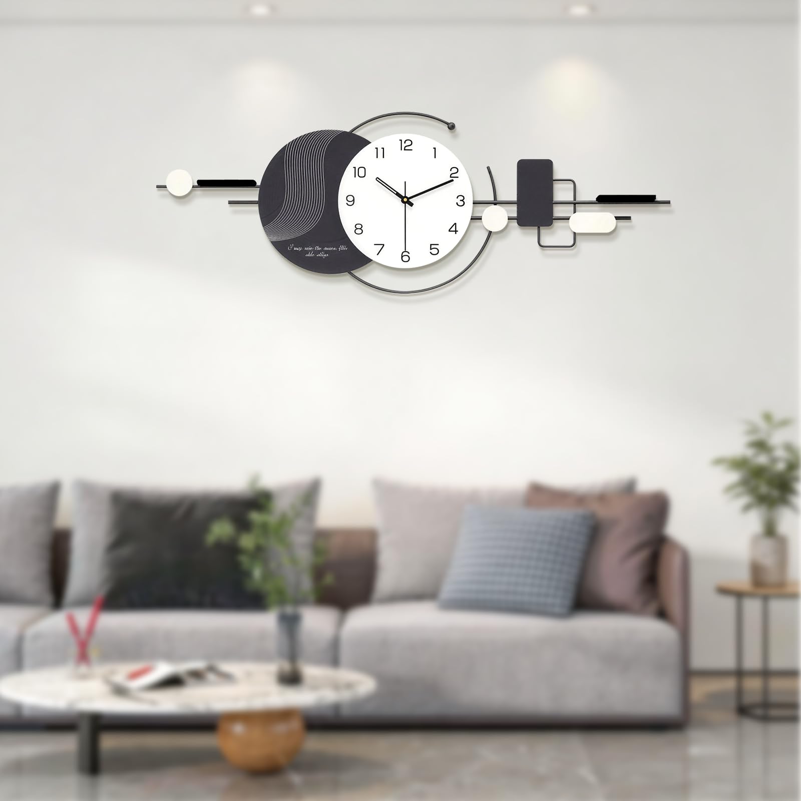 Grande Orologio da Parete Moderno, Silenzioso Orologio da Muro Senza Tick con Tavolo Portaoggetti, Alimentato a Batteria, Soggiorno Arredamento Camera da letto