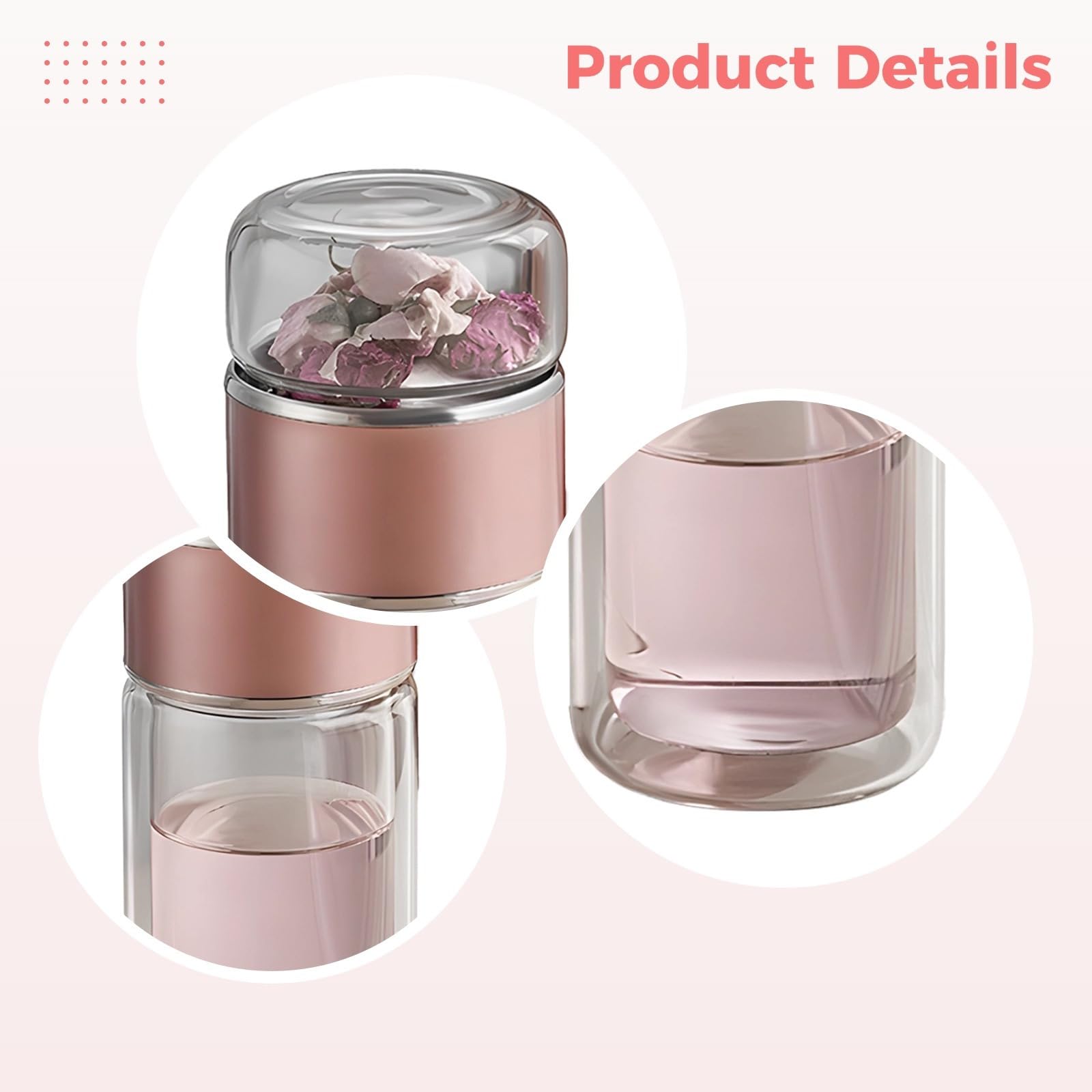 16.9 Oz Tea Infuser Bottle, Rose Gold Double Wall Glass Tumbler, Heat Resistant Loose Leaf Tea Strainer for Travel, Office, and Home