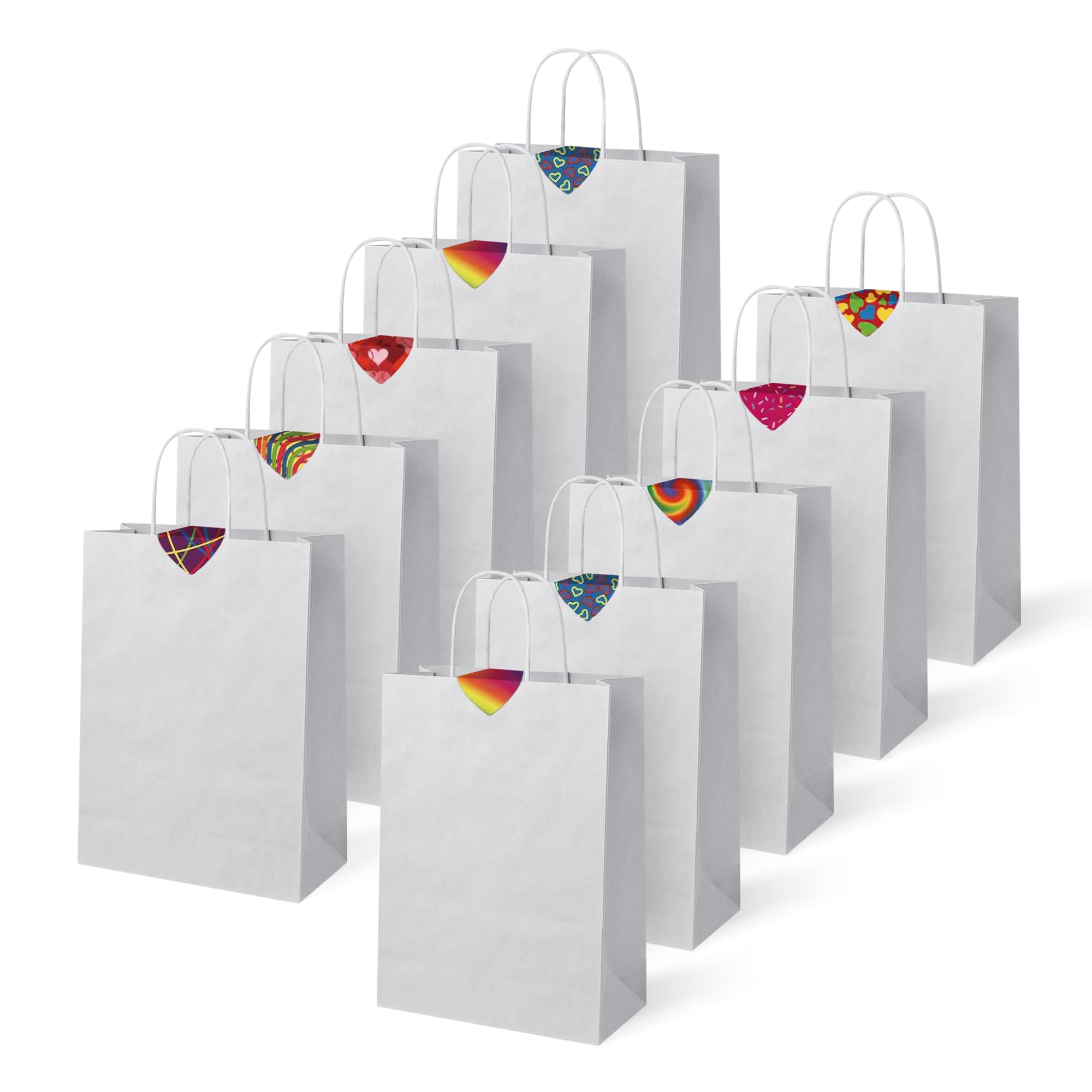 Thepaperbagstore 30 Silver Small Twist Handle Paper Bags + 30 Heart Stickers, Kids Party, Gift, Craft and Sweet Bags – 180x220x80mm — image 1