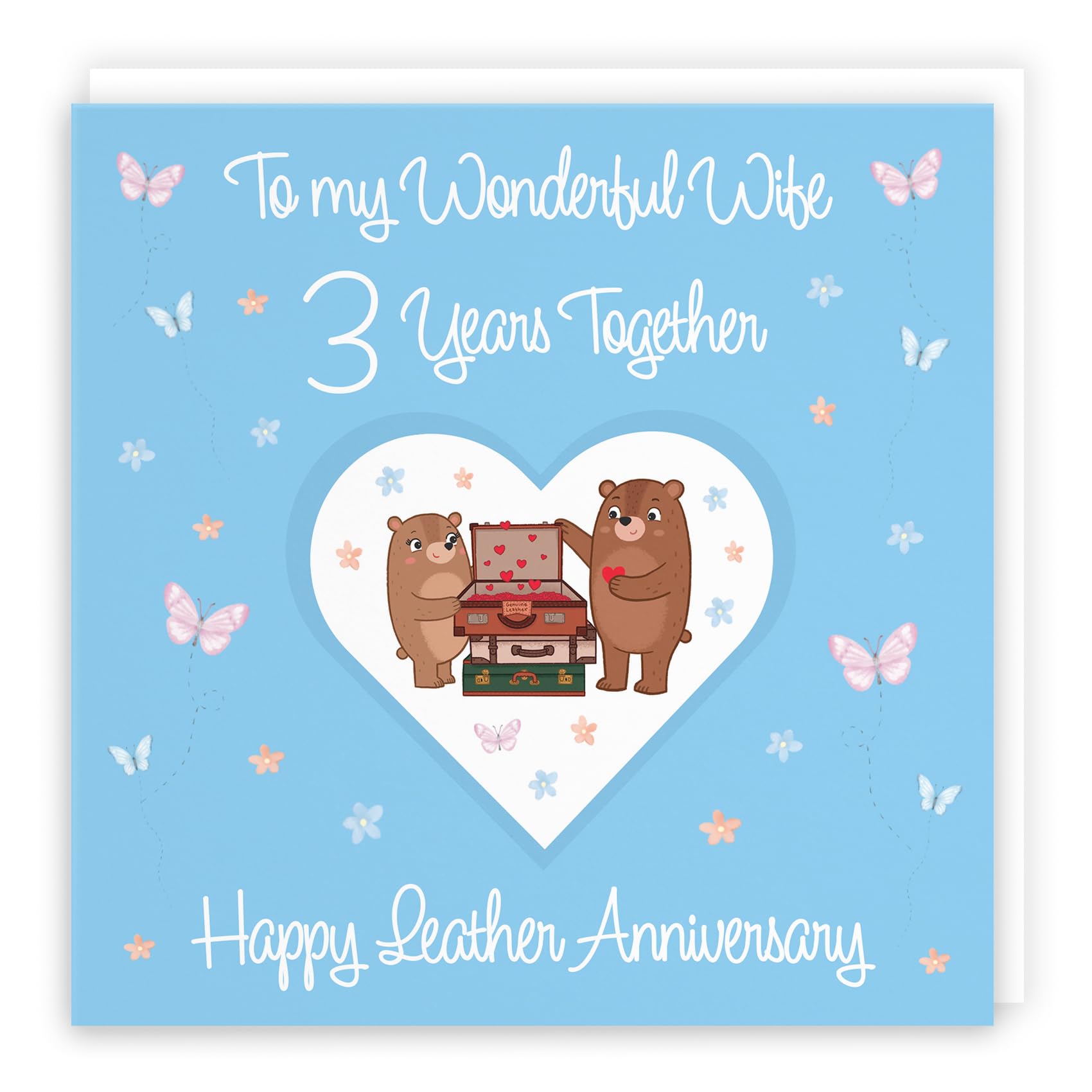 Hunts England, Wife 3rd Anniversary Card, 3 Years, Leather Anniversary, Romantic Meadows, Fun Card