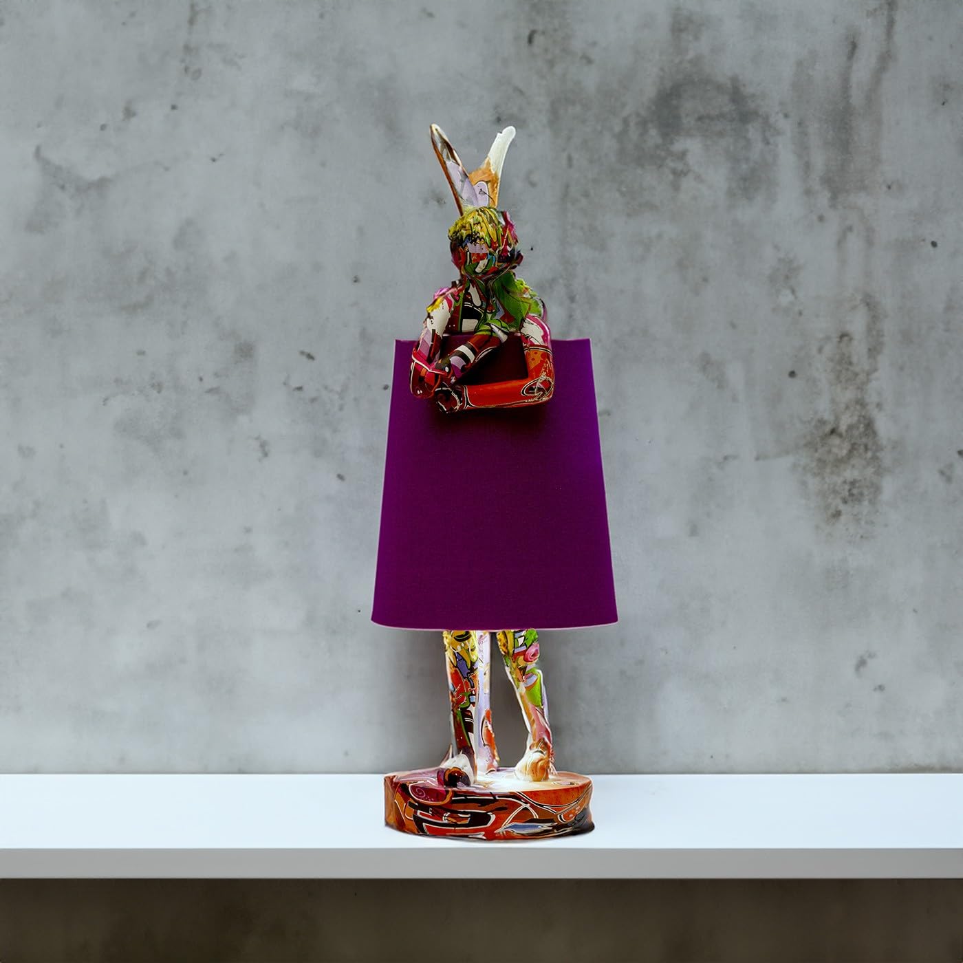 Kare Design Tischleuchte Animal Rabbit, Graffiti/Lila, Modern, Hasenleuchte, Tischlampe, Schlafzimmerlampe, Tiermotiv, kein Leuchtmittel enthalten, 50x17x20 cm (H/B/T)