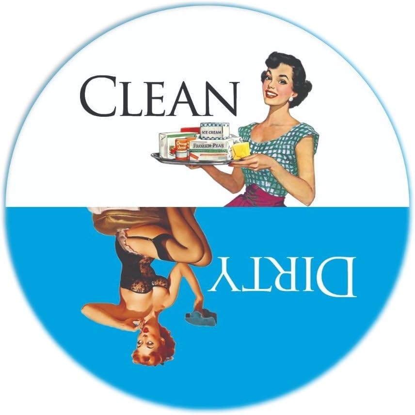 Big 3.5” Dirty Clean Dishwasher Magnet Ends Common Kitchen Problem. Adheres to Any Surface. Blue and White.